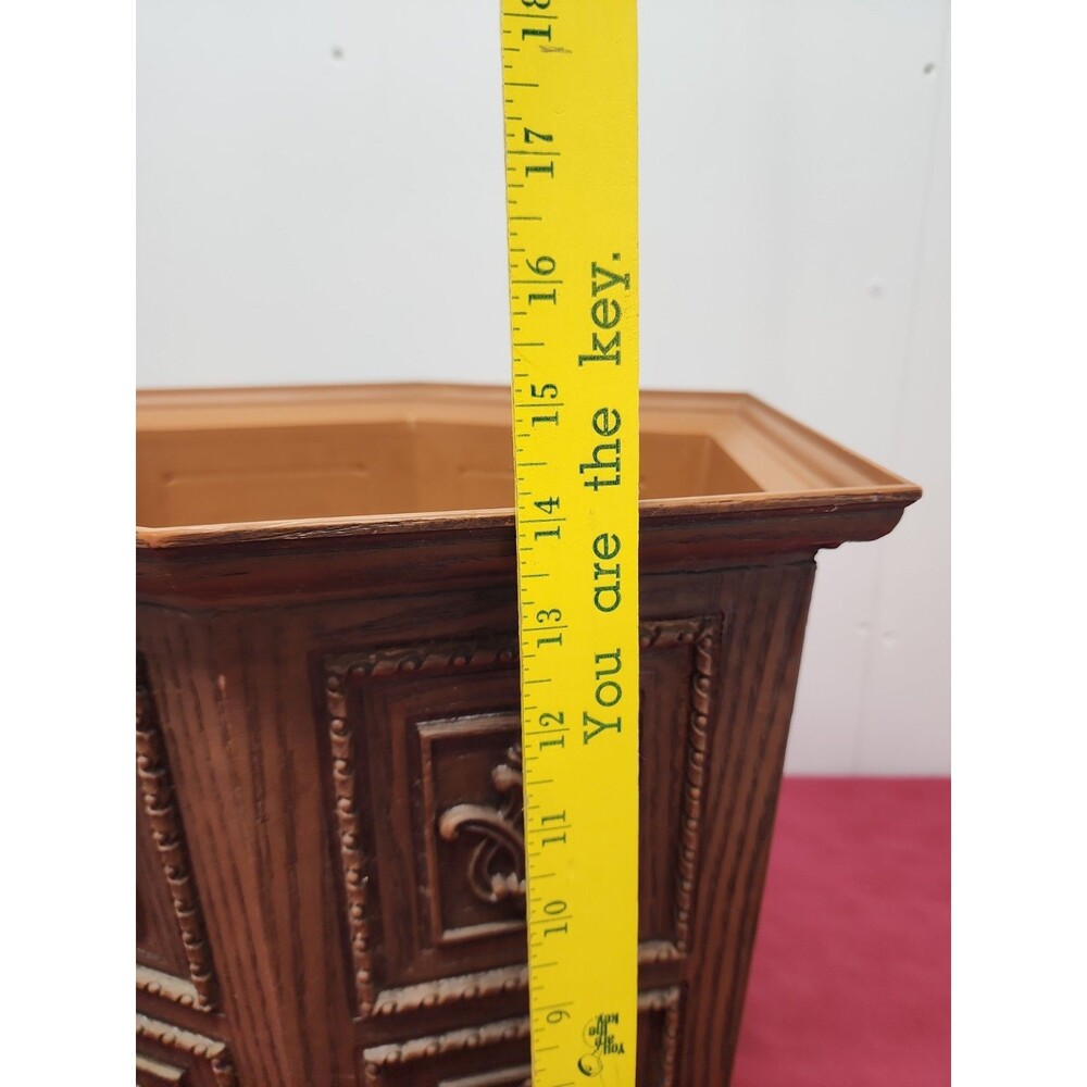 VTG Max Klein FauxWood Hexagonal Wastebasket Raised Relief 1970s 14" Made In USA - Picture 4 of 16